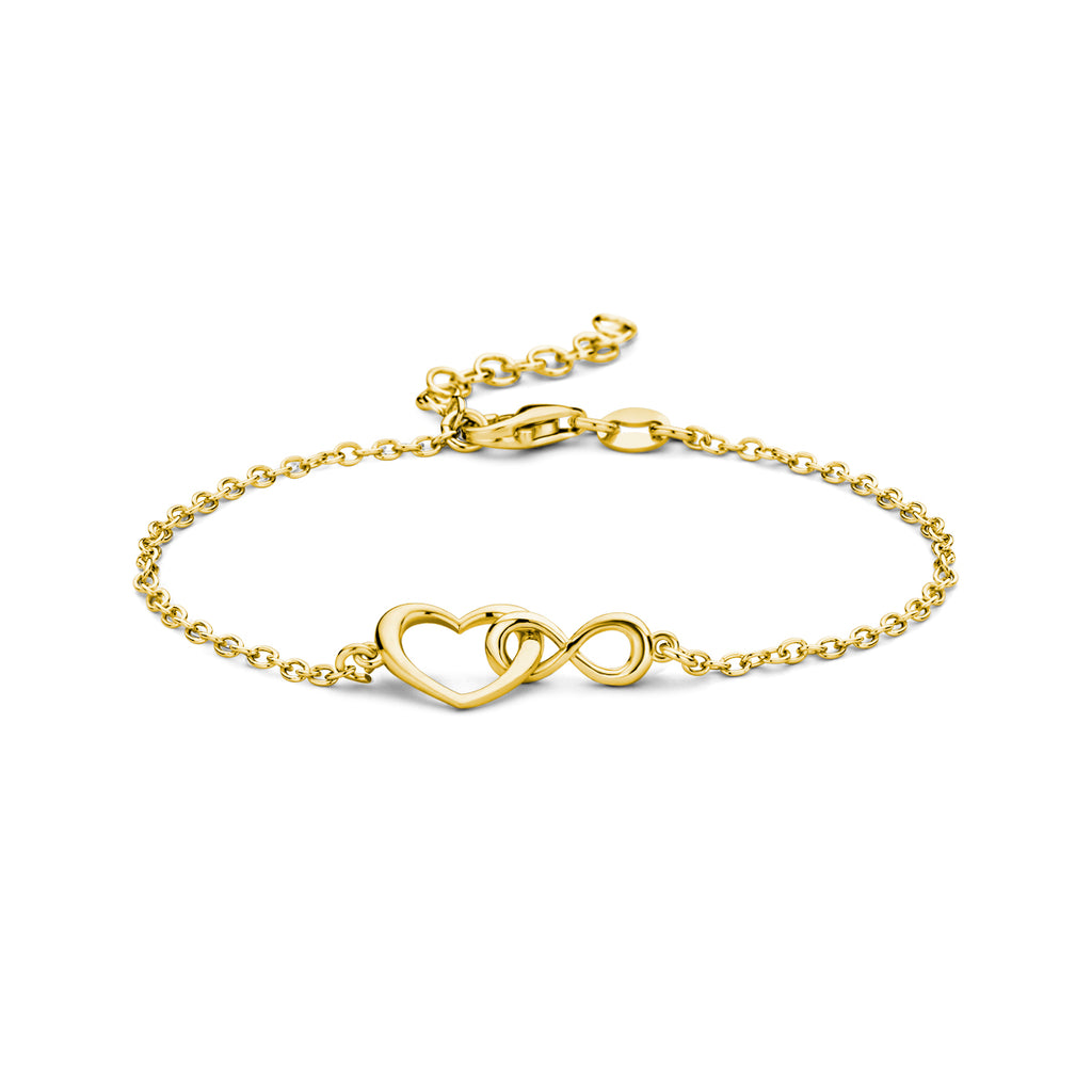 Goudkleurige verguld zilveren armband met hart en infinity symbool voor vrouwen - City Juwelier