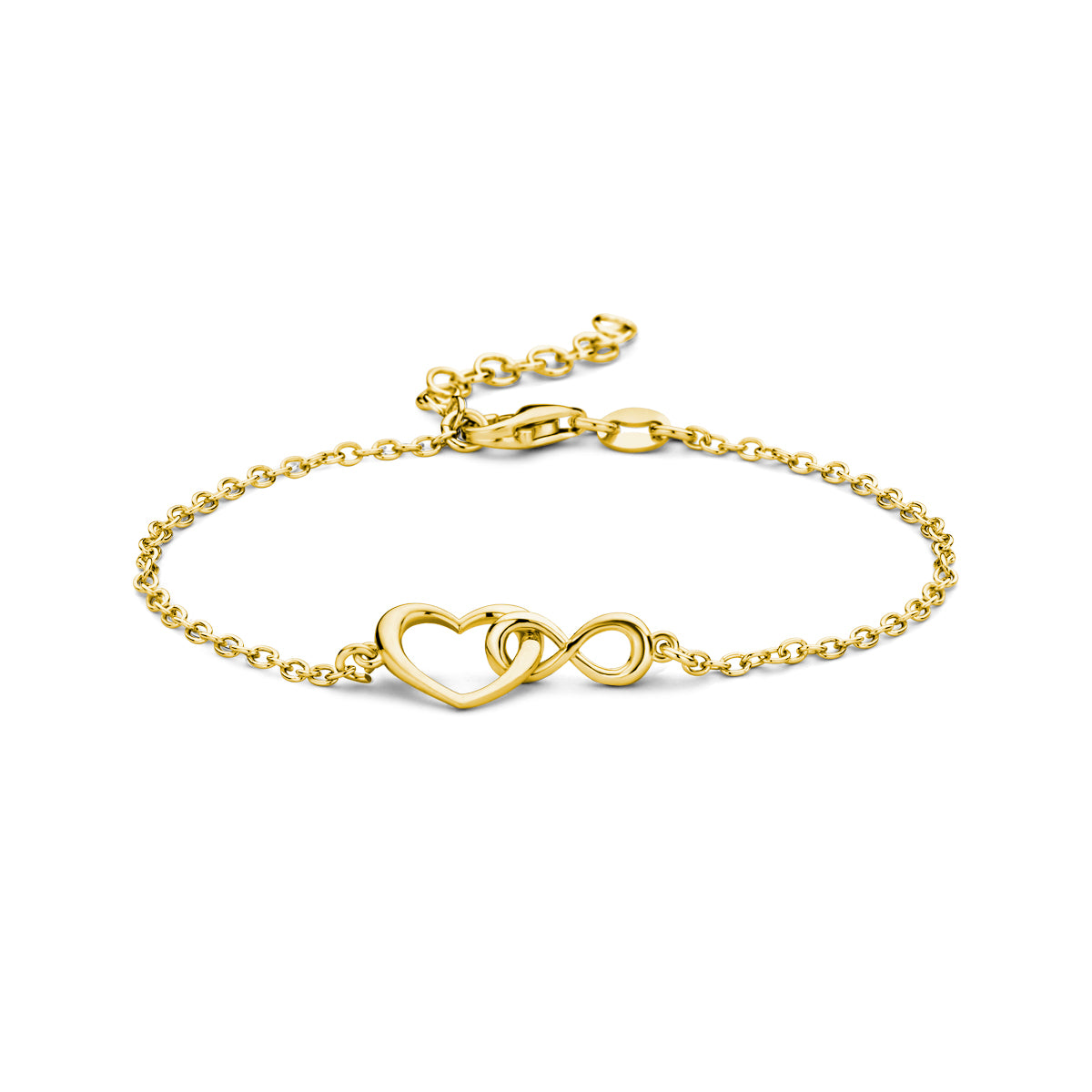 Goudkleurige verguld zilveren armband met hart en infinity symbool voor vrouwen - City Juwelier