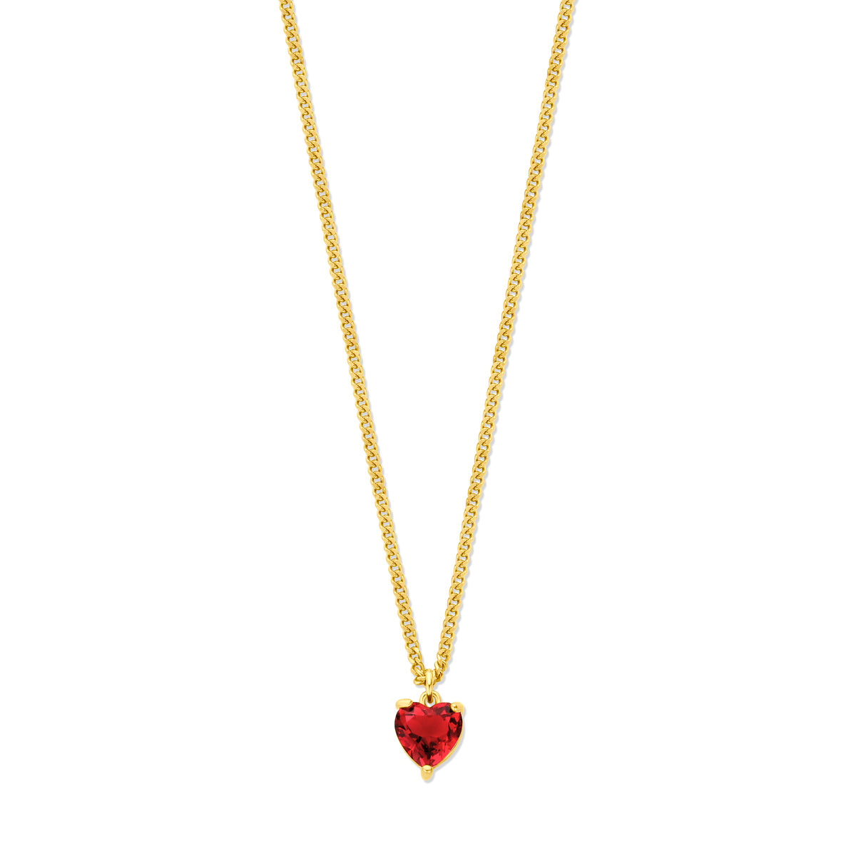 Goudkleurige zilveren hart ketting met rode zirkonia voor vrouwen - City Juwelier