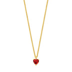 Goudkleurige zilveren hart ketting met rode zirkonia voor vrouwen - City Juwelier