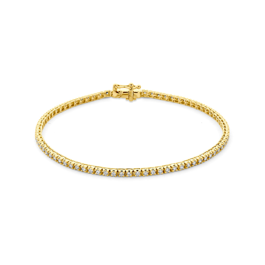 Goudkleurige zilveren tennisarmband met lab grown diamanten vooraanzicht - City Juwelier