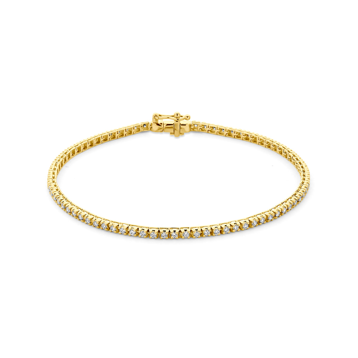 Goudkleurige zilveren tennisarmband met lab grown diamanten vooraanzicht - City Juwelier