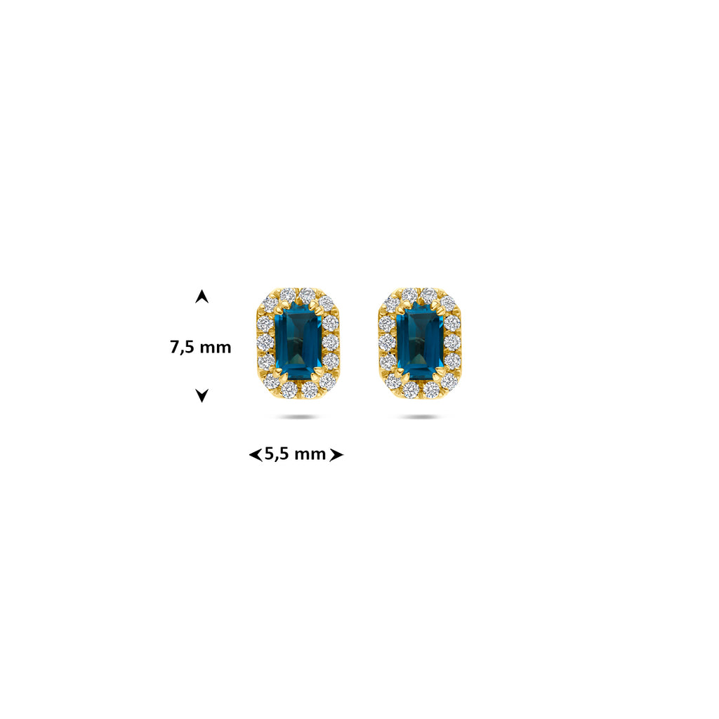 Luxe geelgouden oorknoppen met London Blue topaas sfeerfoto voor dames - City Juwelier