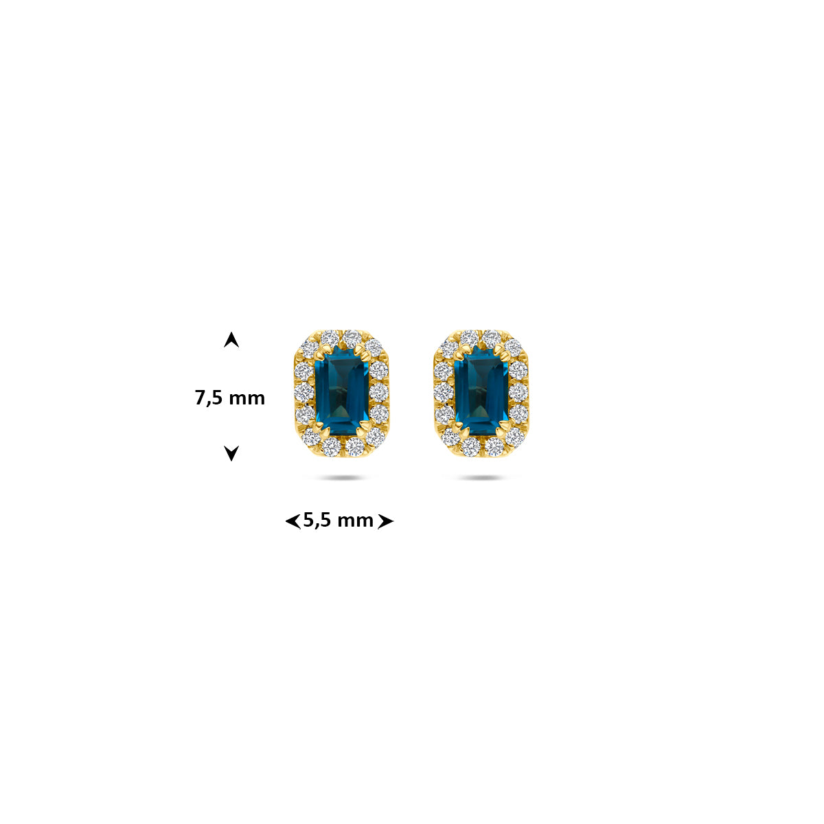 Luxe geelgouden oorknoppen met London Blue topaas sfeerfoto voor dames - City Juwelier