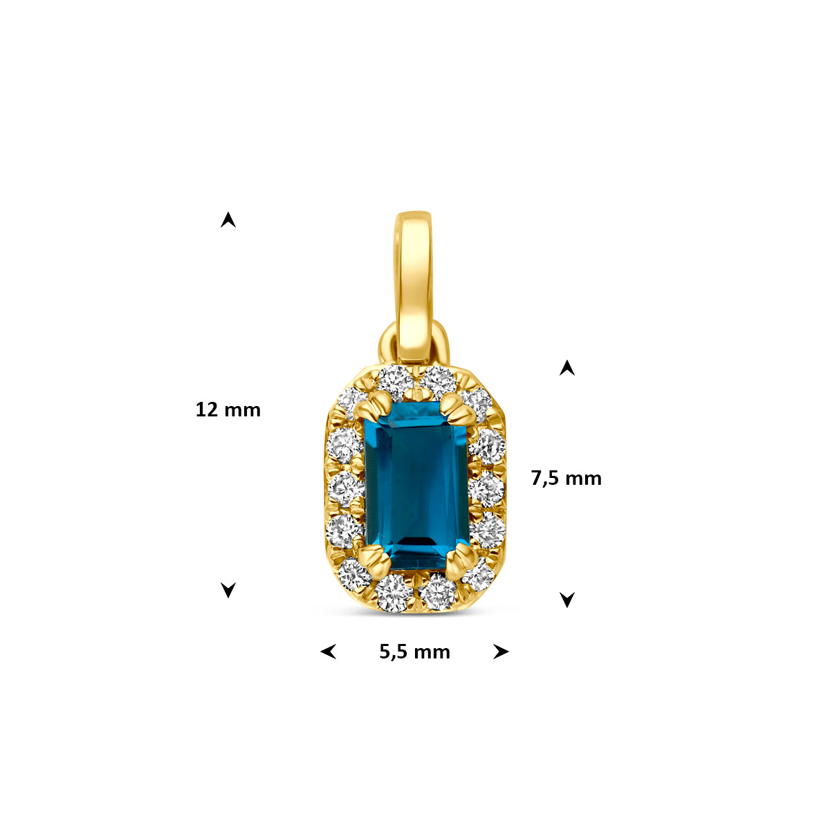 Luxe hanger geelgoud met topaas en diamant schuin perspectief - City Juwelier