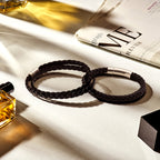 Stoere zwarte leren armband voor mannen vooraanzicht - Cordelino