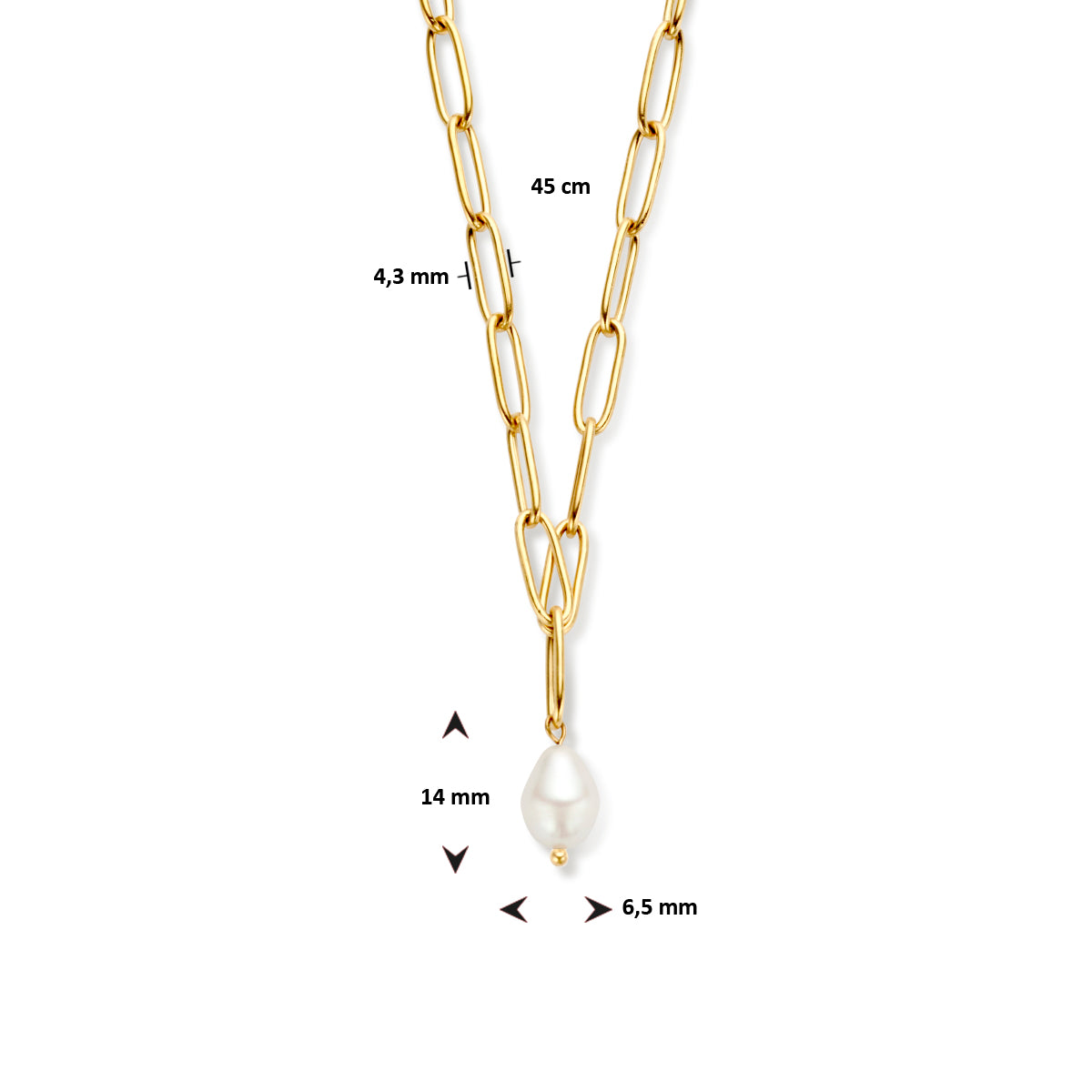 Vooraanzicht gouden dames ketting met parel detail - City Juwelier