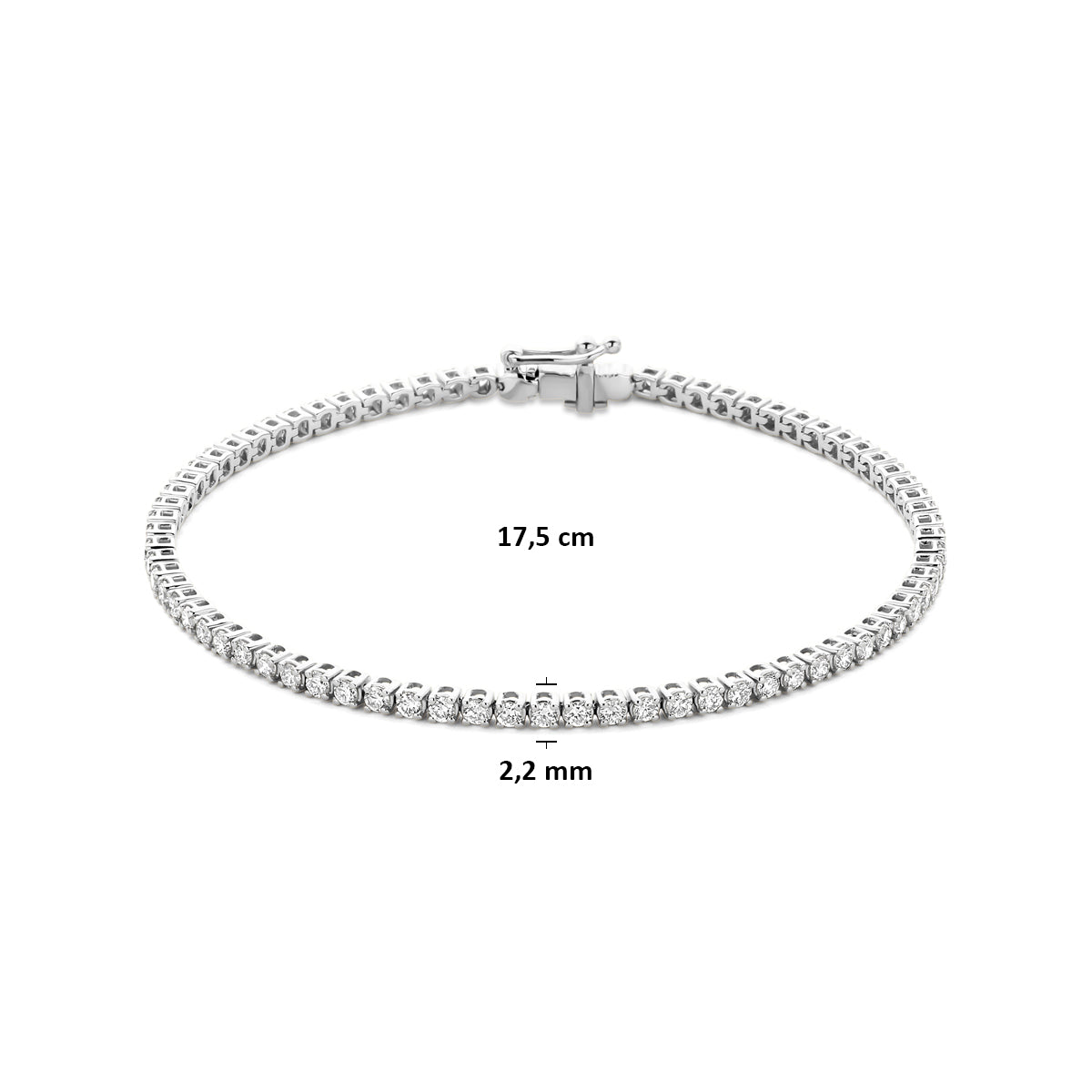 Witgouden dames armband Tennalise met lab grown diamanten, vooraanzicht sluiting - City Juwelier