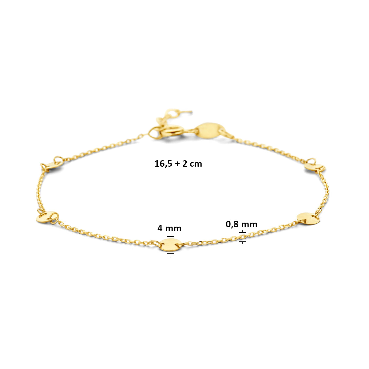 Zijaanzicht gouden dames armband met karabijnsluiting - City Juwelier