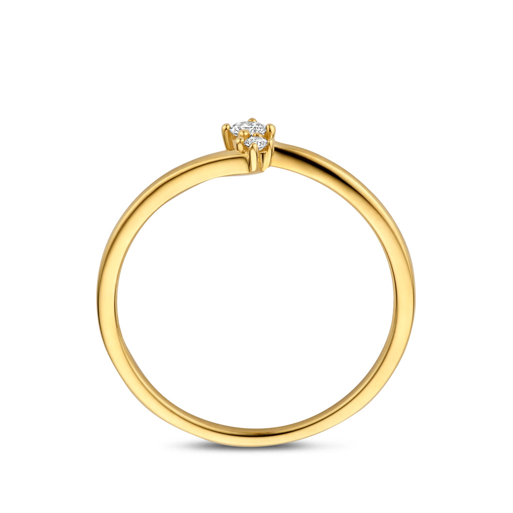 Zijaanzicht gouden dames ring met diamant 14K - City Juwelier