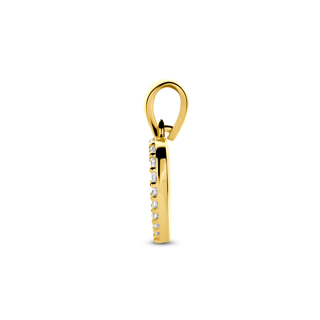 Zijaanzicht gouden hart hanger met zirkonia detail - City Juwelier