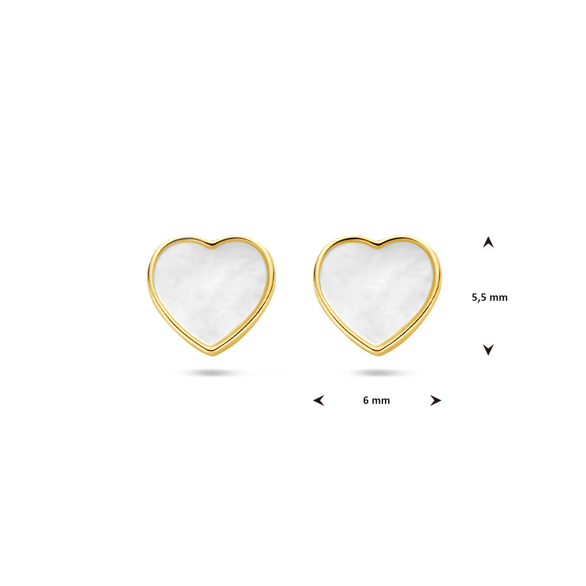 Zijaanzicht gouden kinderoorbellen met parelmoer hart - City Juwelier