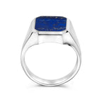 Zijaanzicht massieve zilveren heren zegelring met lapis - City Juwelier