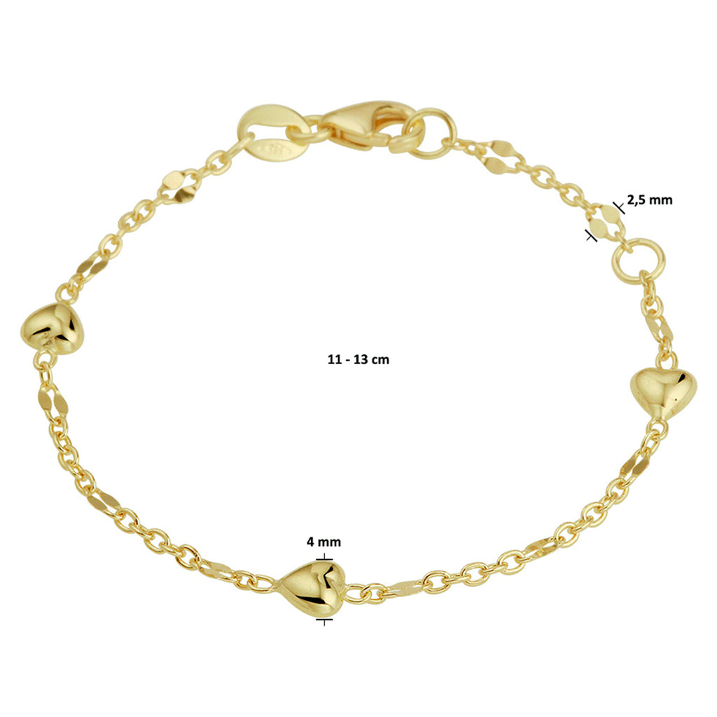 Zijaanzicht van 14K gouden armband met hartjes voor kinderen - City Juwelier