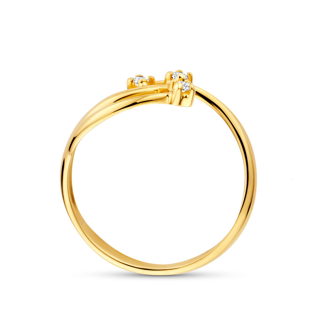 Zijkant detail van diamanten ring in geelgoud - City Juwelier