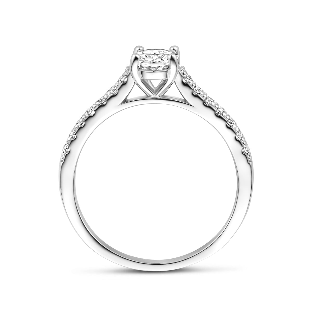 Zijkant zilveren dames ring met elegante zirkonia zetting - City Juwelier