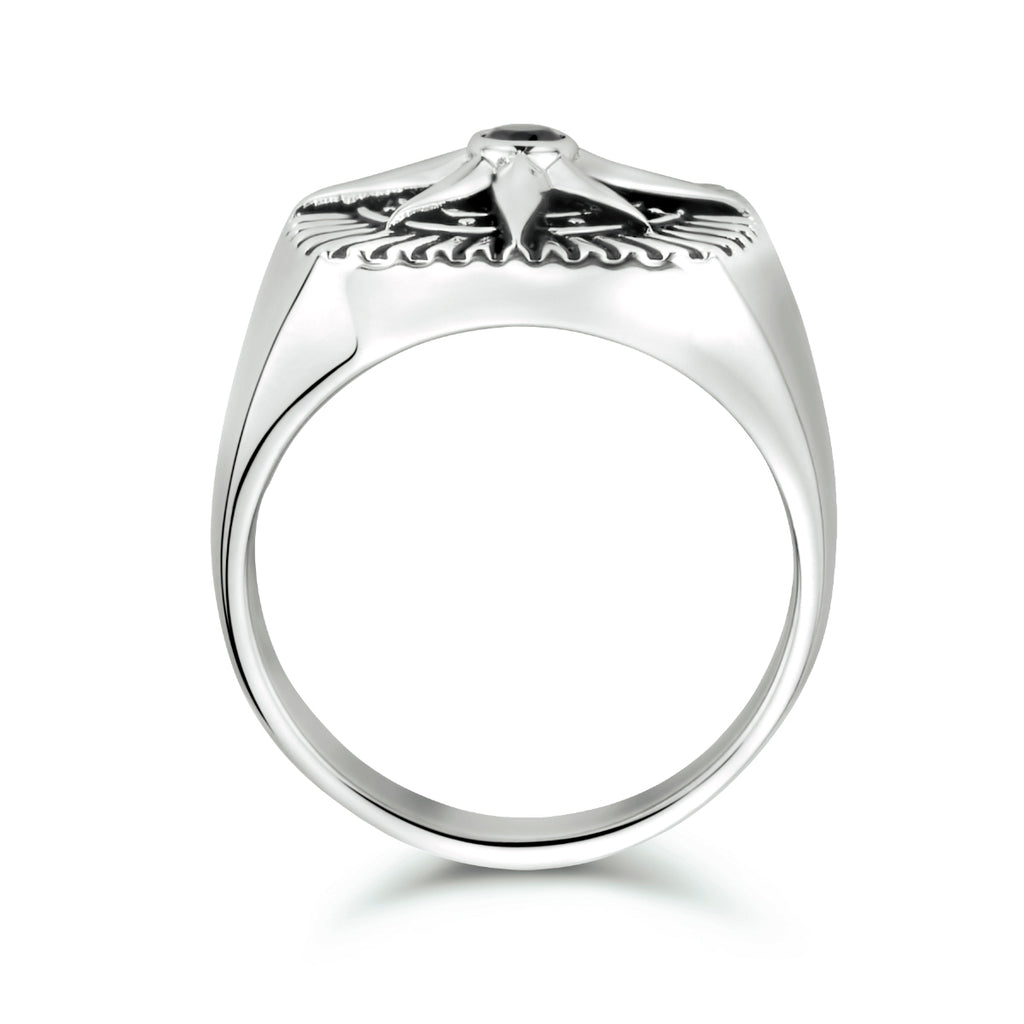 Zijkant zilveren heren zegelring met zwarte zirkonia steen - City Juwelier
