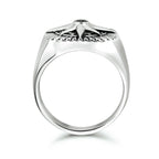 Zijkant zilveren heren zegelring met zwarte zirkonia steen - City Juwelier