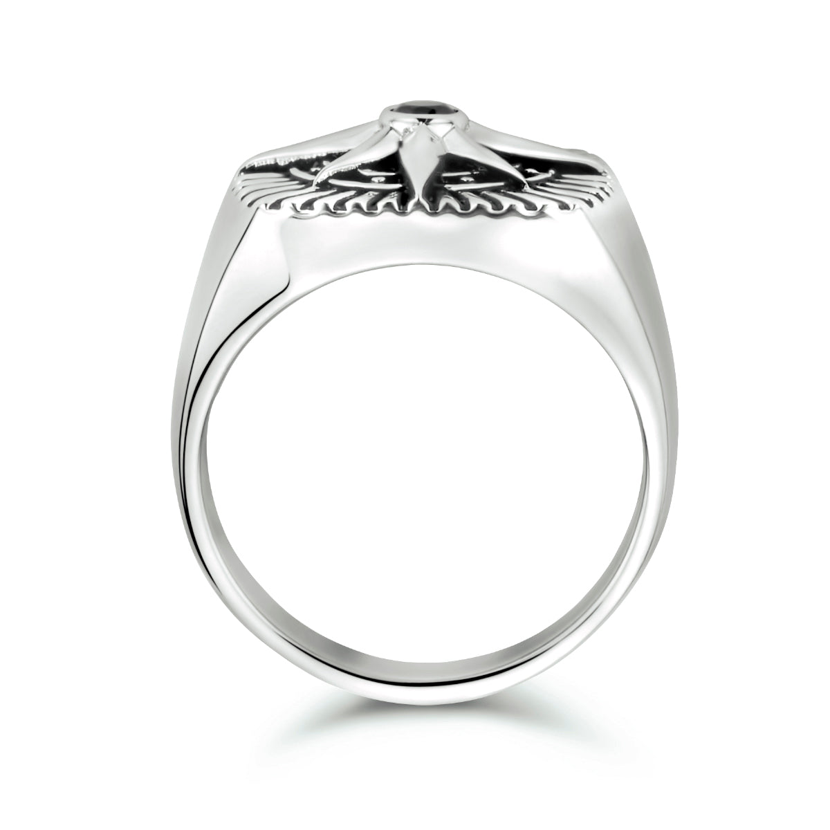 Zijkant zilveren heren zegelring met zwarte zirkonia steen - City Juwelier