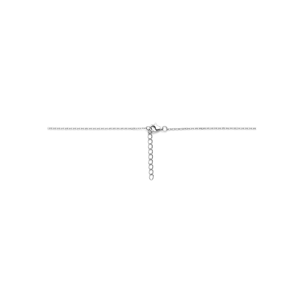 Zilveren damesketting met zirkonia en parel zijaanzicht op display - City Juwelier