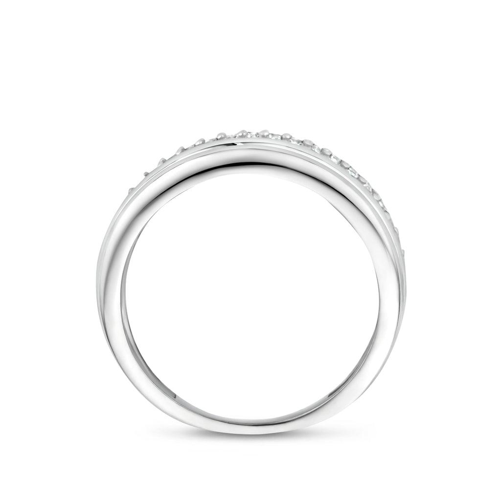 Zilveren damesring zirkonia zijaanzicht zilverkleurig design - City Juwelier