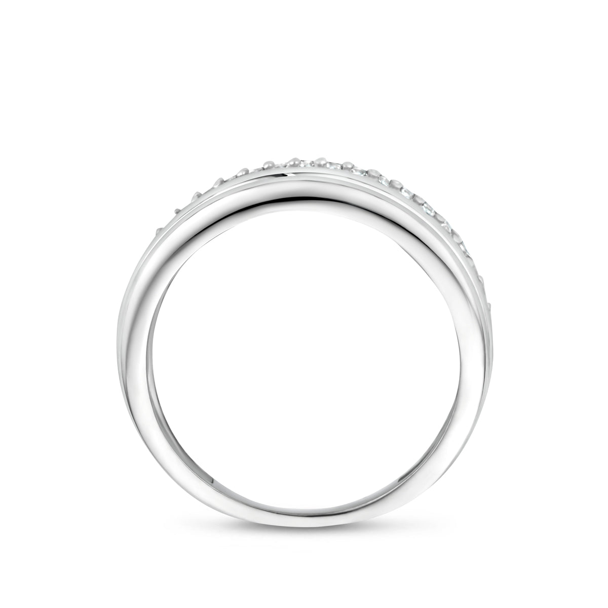 Zilveren damesring zirkonia zijaanzicht zilverkleurig design - City Juwelier