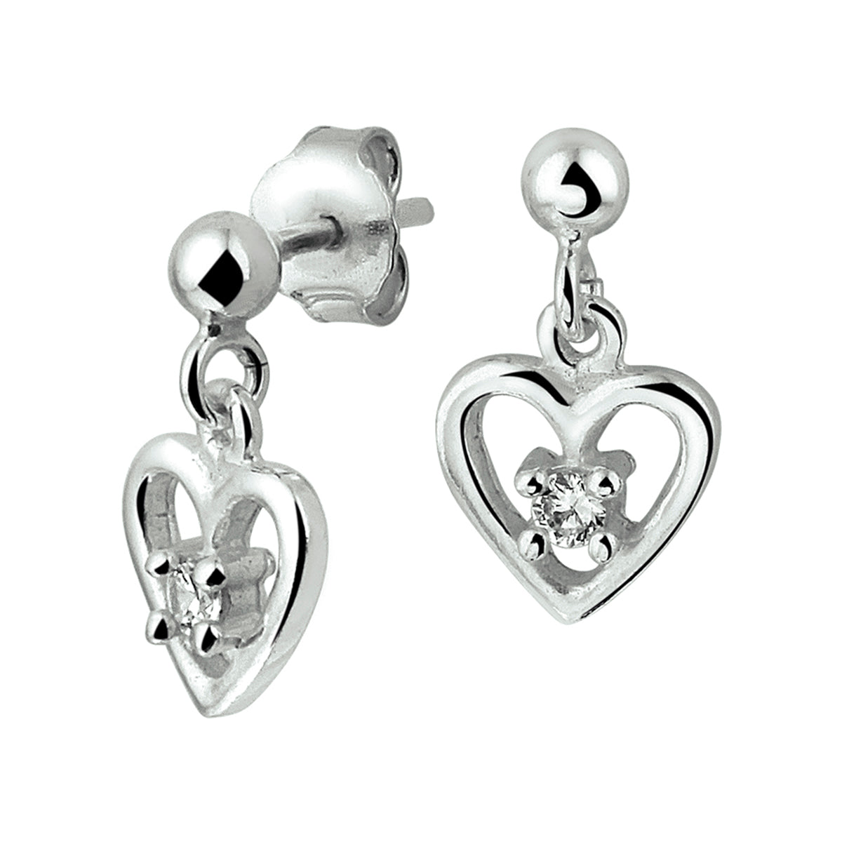 Zilveren hart oorhangers met zirkonia voor kinderen - City Juwelier