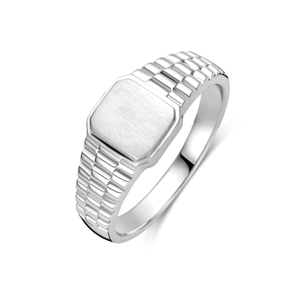Zilveren herenring Rolex style schakeldesign vooraanzicht - City Juwelier