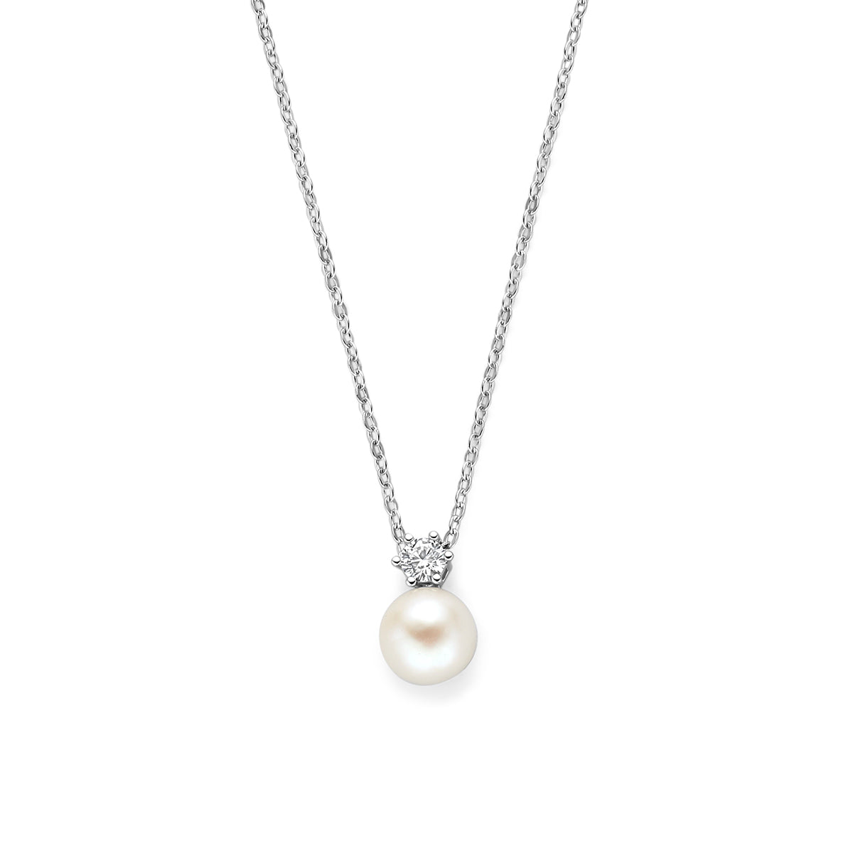 Zilveren ketting dames met parel en zirkonia hanger vooraanzicht - City Juwelier
