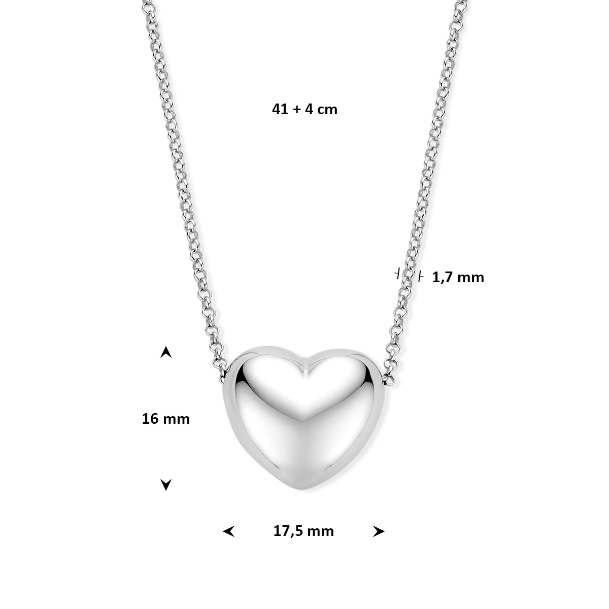 Zilveren ketting set met hartjes hanger vooraanzicht - City Juwelier