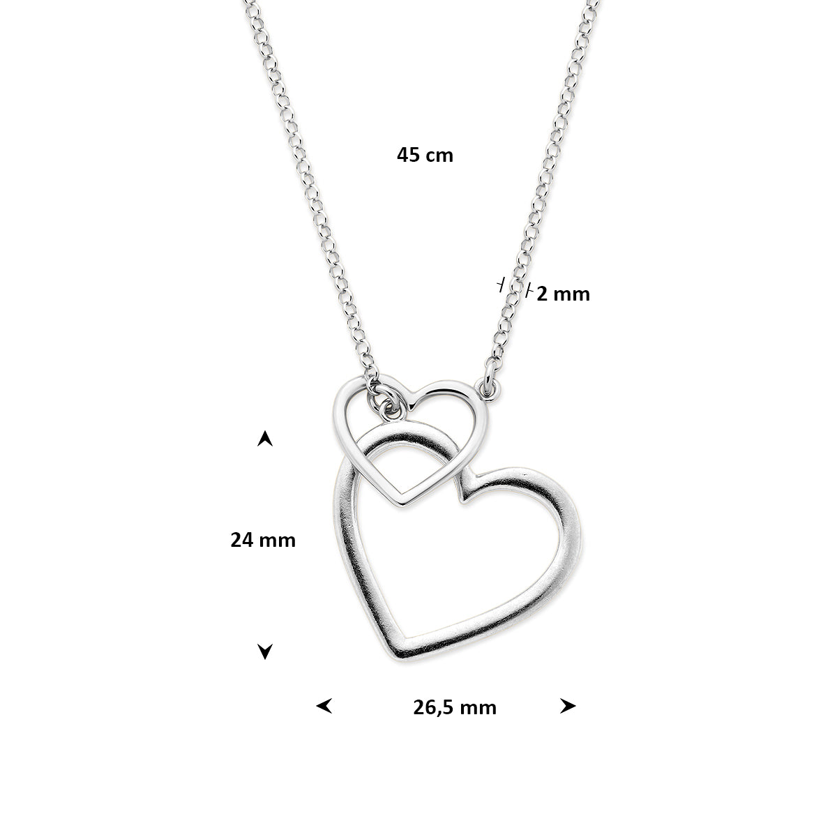 Zilveren kinderketting met hart hangers vooraanzicht - City Juwelier