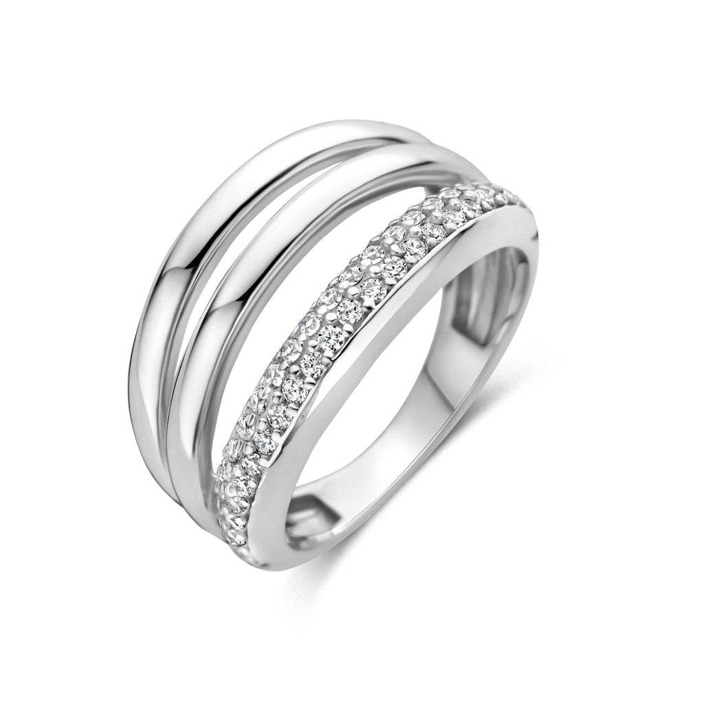 Zilveren ring dames met zirkonia vooraanzicht - 925 zilver gerhodineerd - City Juwelier