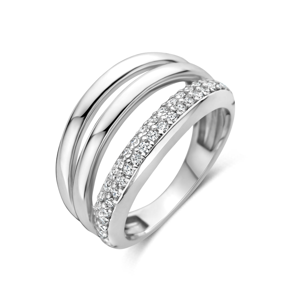 Zilveren ring dames met zirkonia vooraanzicht - 925 zilver gerhodineerd - City Juwelier
