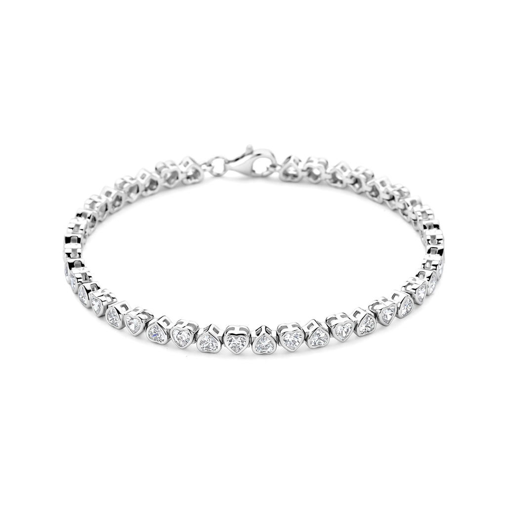 Zilveren tennisarmband met zirkonia hartjes vooraanzicht voor dames - City Juwelier
