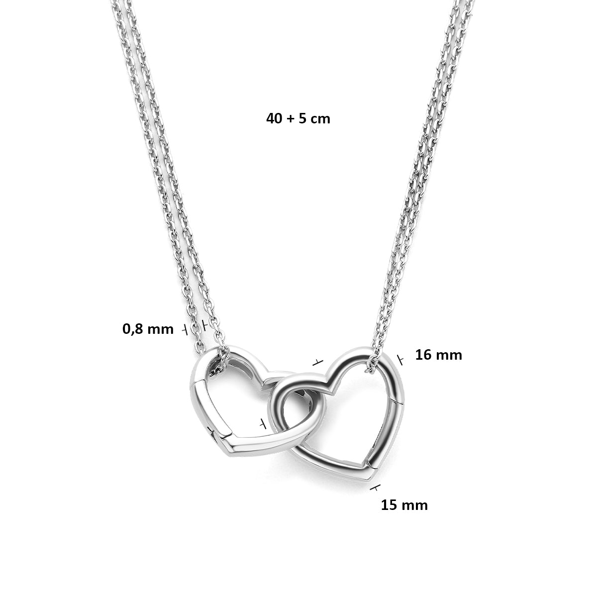 Zilveren valentijn ketting met hartjes hanger vooraanzicht - City Juwelier