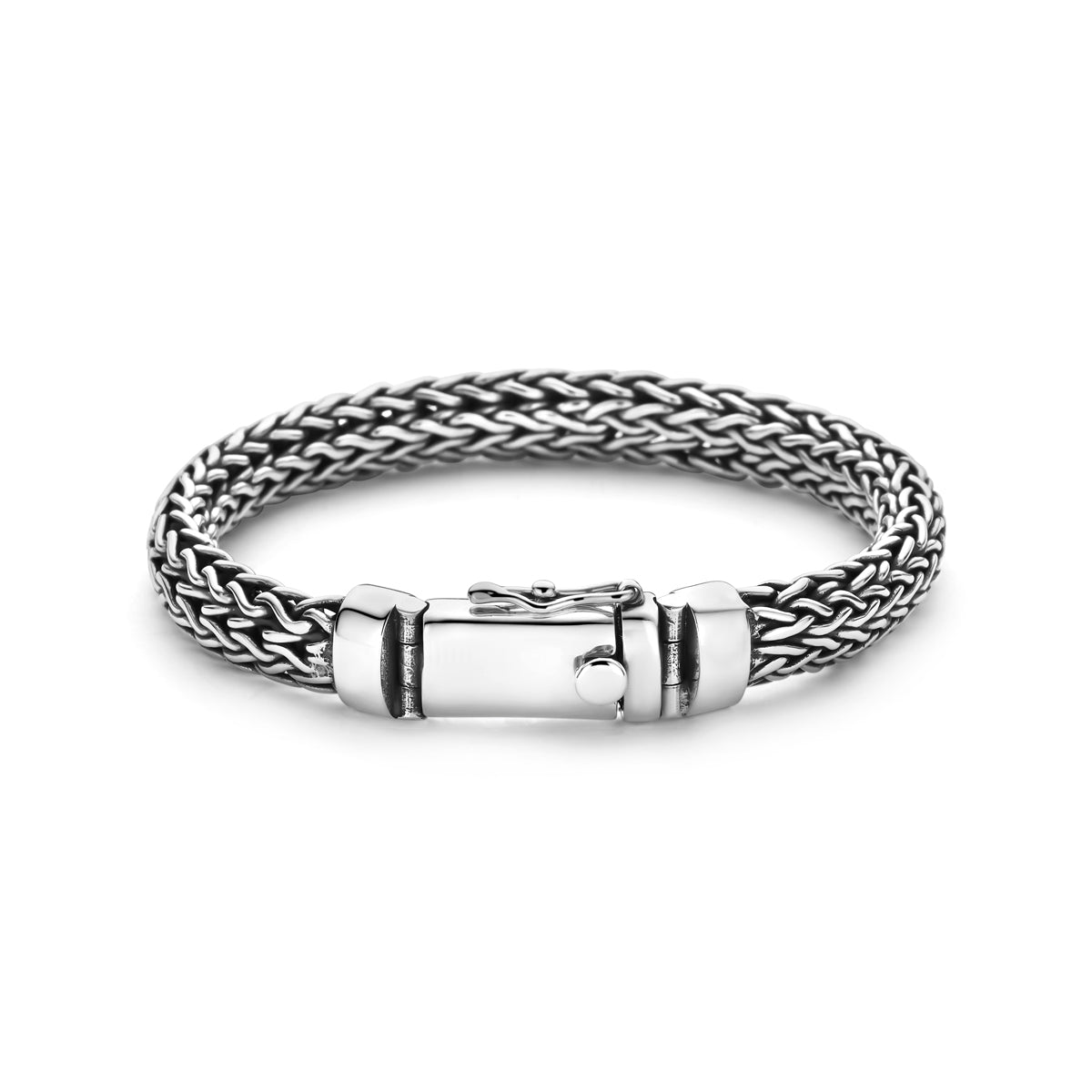 Zilveren vossestaart armband voor mannen zijaanzicht met sluiting detail - City Juwelier