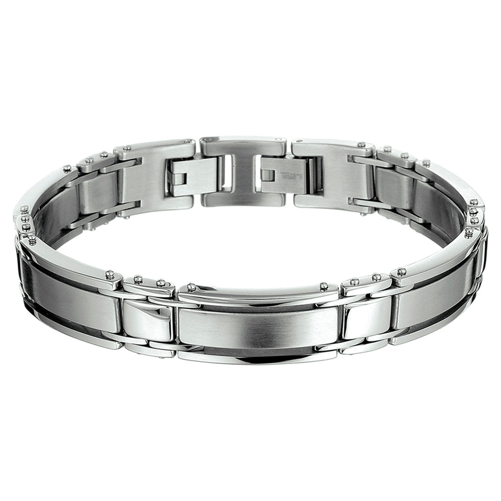 Zilverkleurige heren schakelarmband met poli/mat afwerking - City Juwelier