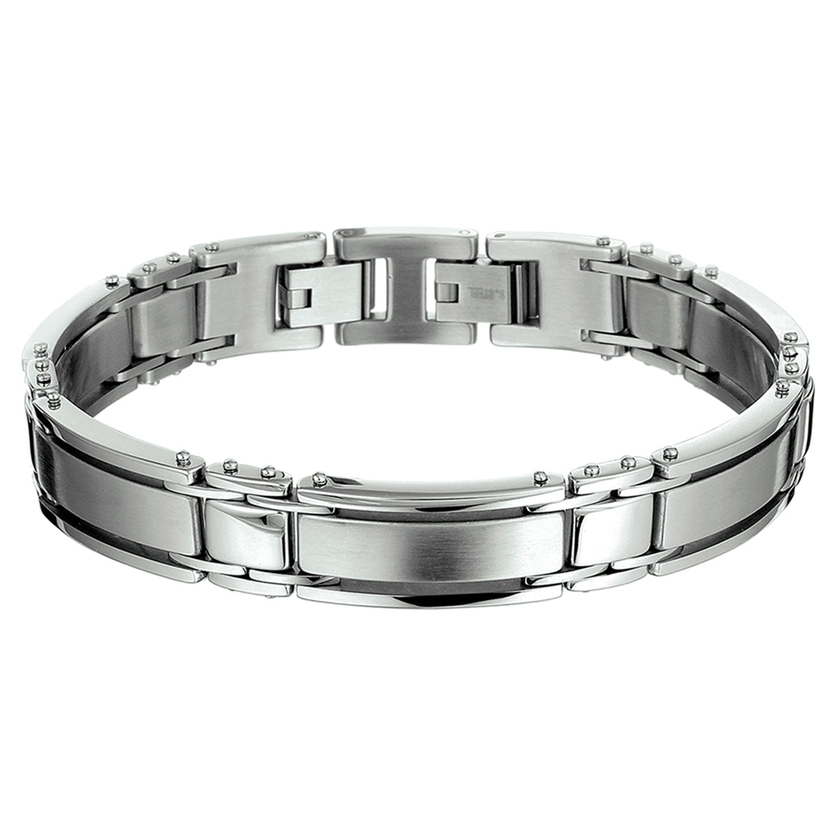 Zilverkleurige heren schakelarmband met poli/mat afwerking - City Juwelier