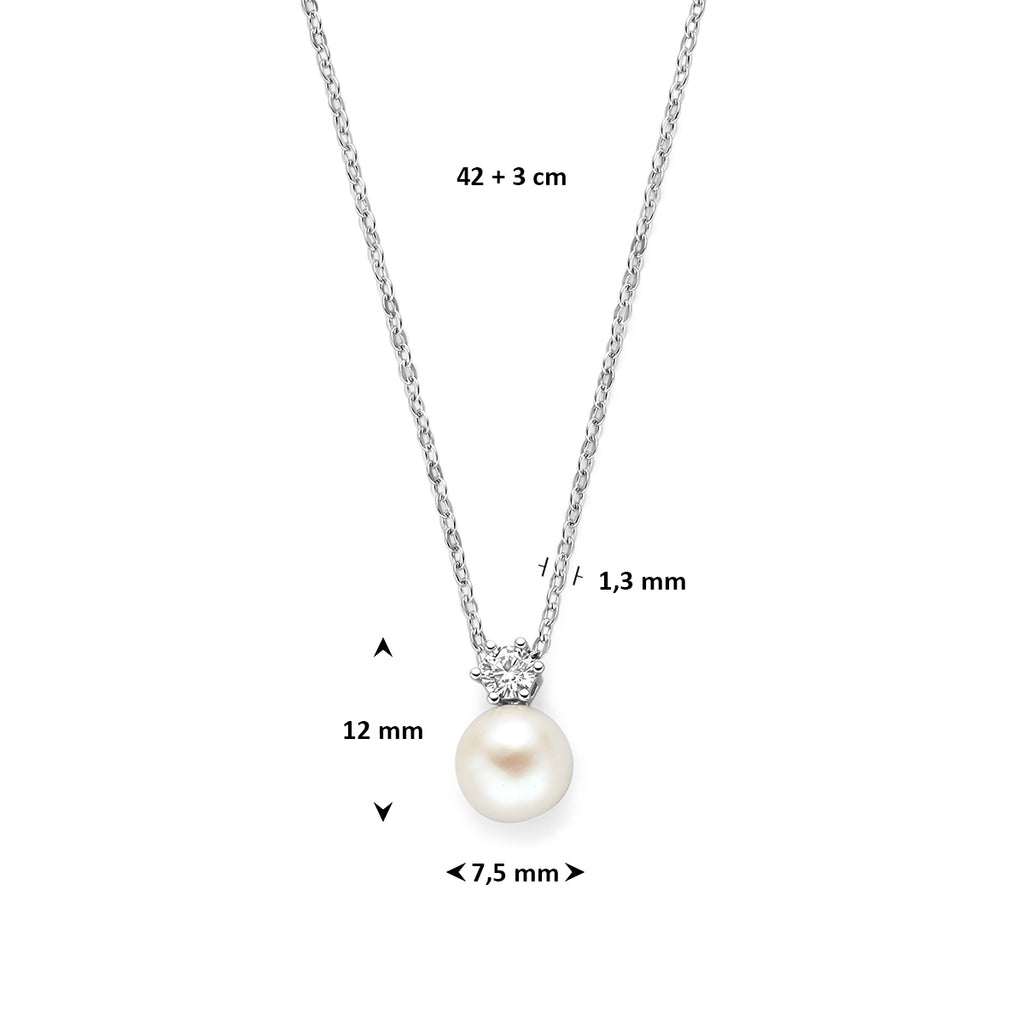 Zilverkleurige ketting met karabijnsluiting en parel hanger detail - City Juwelier