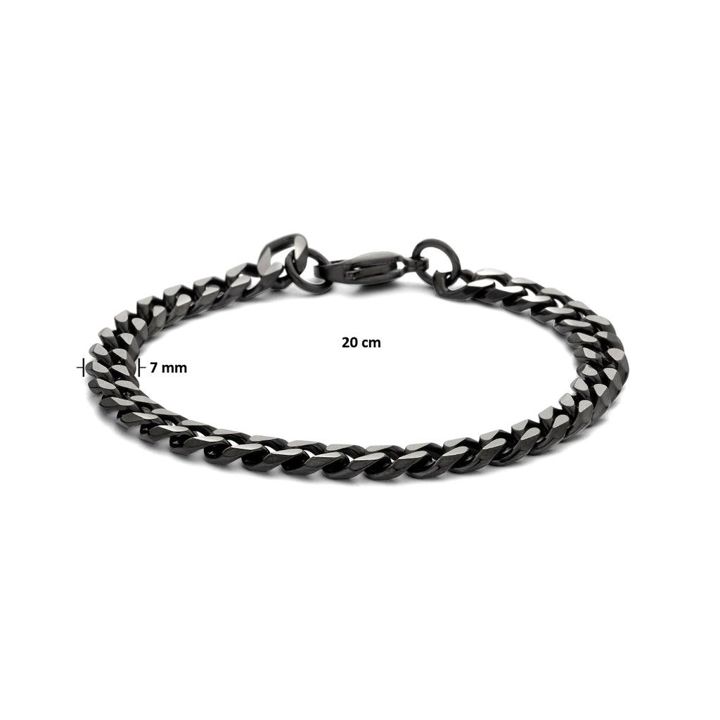 Zwarte armband met gourmette schakel design detail - City Juwelier