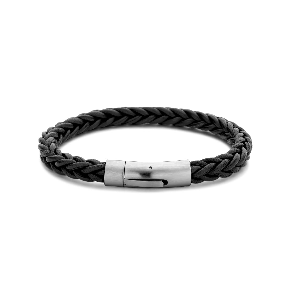 Zwarte leren heren armband met staal - Cordelino City Juwelier