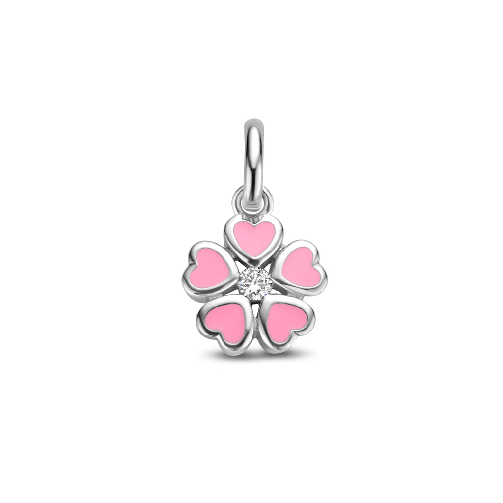 Floriana - Bloem Hanger Emaille Roze - 925 Zilver
